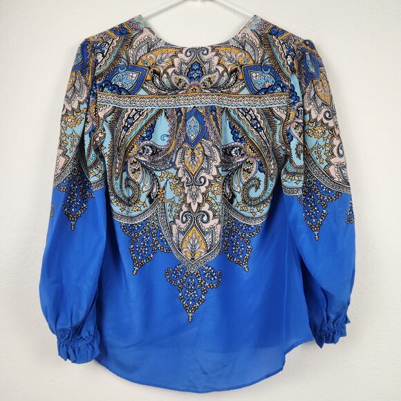 Hale Bob Silk Blue Blouse V Neck Long Sleeve Size Small NWT - Picture 6 of 12